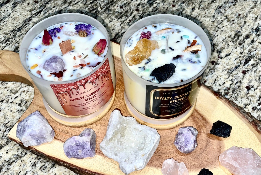 LOVE, LAUGHTER & LIFE Candle Candle With Crystals and Dried Flowers