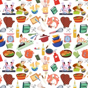 Cooking Themed Seamless Digital Paper; Chef Paper; JPEG File for Personal or Commercial Use