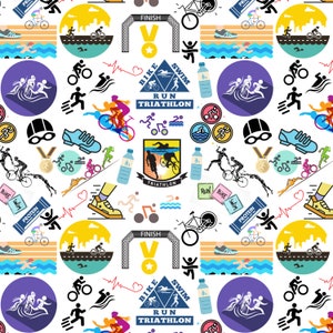 Triathlon Themed Seamless Digital Paper; PNG File for Personal