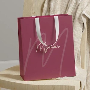 Personalized gift bag, special wedding day bag, shopping paper bags with ribbon handles, bow bag 50 pieces