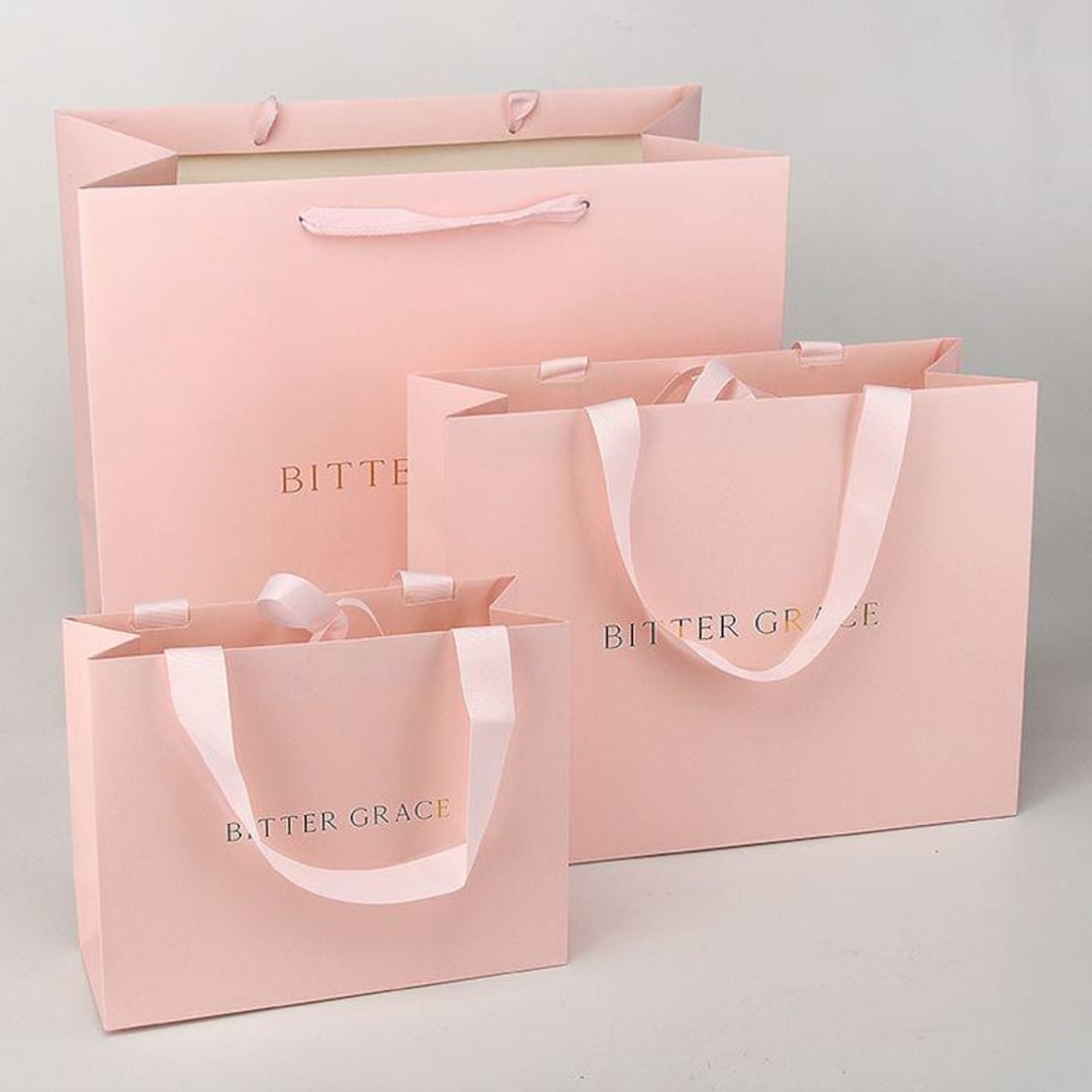 50 Pcs Luxury Custom Paper Bags With Ribbon Handles – Personalized Eco ...