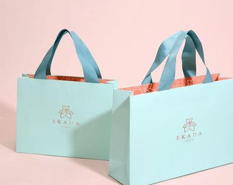 50 pcs Luxury Custom Paper Bags with Ribbon Handles – Personalized Eco-Friendly Boutique Packaging