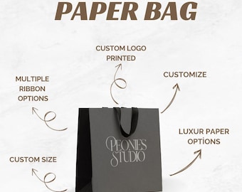 50 sacs en papier personnalisés de luxe avec poignées en ruban - Emballage boutique personnalisé respectueux de l'environnement