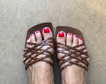 Brown leather slides Mascha brown leather sandals  women shoes size 9.5 US.