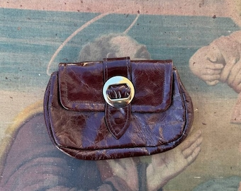 Mini brown clutch, small leather purse briefcase. Italian pouch 1990s vintage.