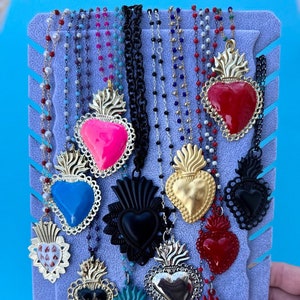 Sacred Heart necklace pendant long chain. Colorful small heart necklace. Trendy italian gifts sacred heart jewelry.