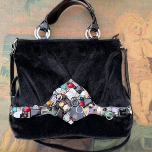 Bolso Braccialini vintage poco común. Bolso de piel sintética negro de los años 2000. Elegante bolso de diseño.