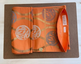 Vintage oranje zijden Fukuro Obi-riem, Japanse kimono, jaren 1980