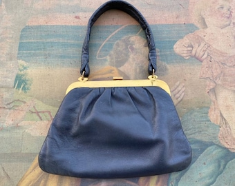 Vintage schwarze Ledertasche 1940-50er Jahre Alltagstasche. Elegante Damen Ledertasche