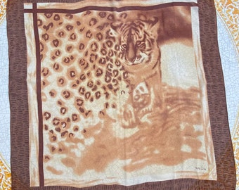 Vintage silk scarf scarf Krizia  square scarf, leopard scarf, square scarf. Chiffon scarf
