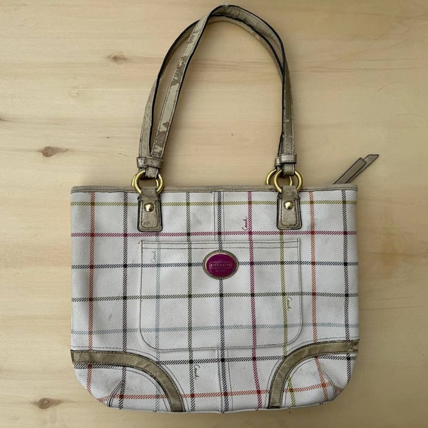 Coach bag Peyton Tattersall, Plaid Tote Bag 1990s canvas handbag. Y2k bag