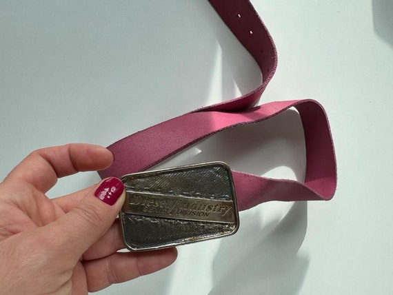 Vintage Diesel Pink Leather Belt With Logo Buckle. 1990s  display picture 2