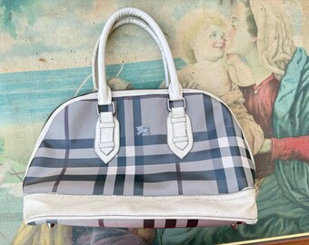 Burberry Blue/White House Check Dome Satchel bag, Plaid handbag vintage 2000s.