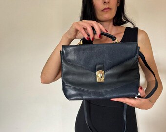 Vintage Black messenger bag 1990s,Leather briefcase bag, elegant  handbag.