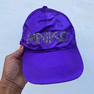 Purple cap Pinko 1990s vintage. Rhinestone cap womens caps. satin cap