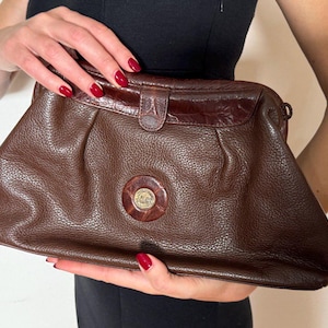 Vintage brown leather purse Small clutch slouchy purse, Italian handbag vintage 1980s
