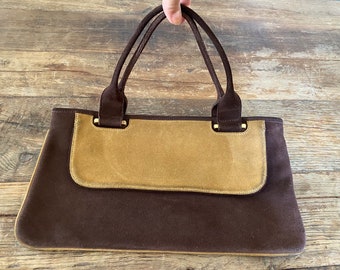 Vintage brown suede clutch purse Stefanel 1990s.Elegant handbag