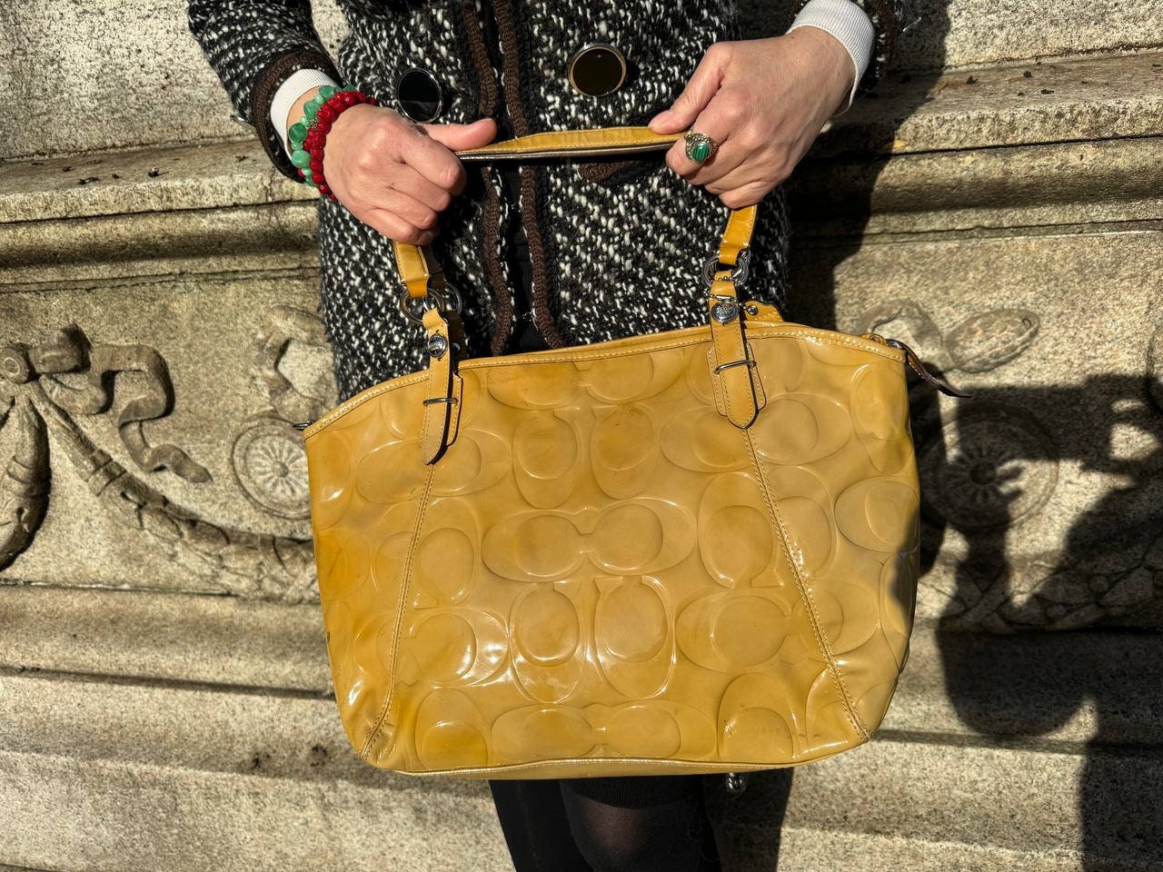Vintage Signature Coach Bag With Number. Mustard Yellow Vintage Signature Coach Bag With Number. Mustard Yellow