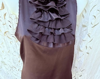 Vintage black satin blouse Zara. Ruffle  front cami top 2000s.