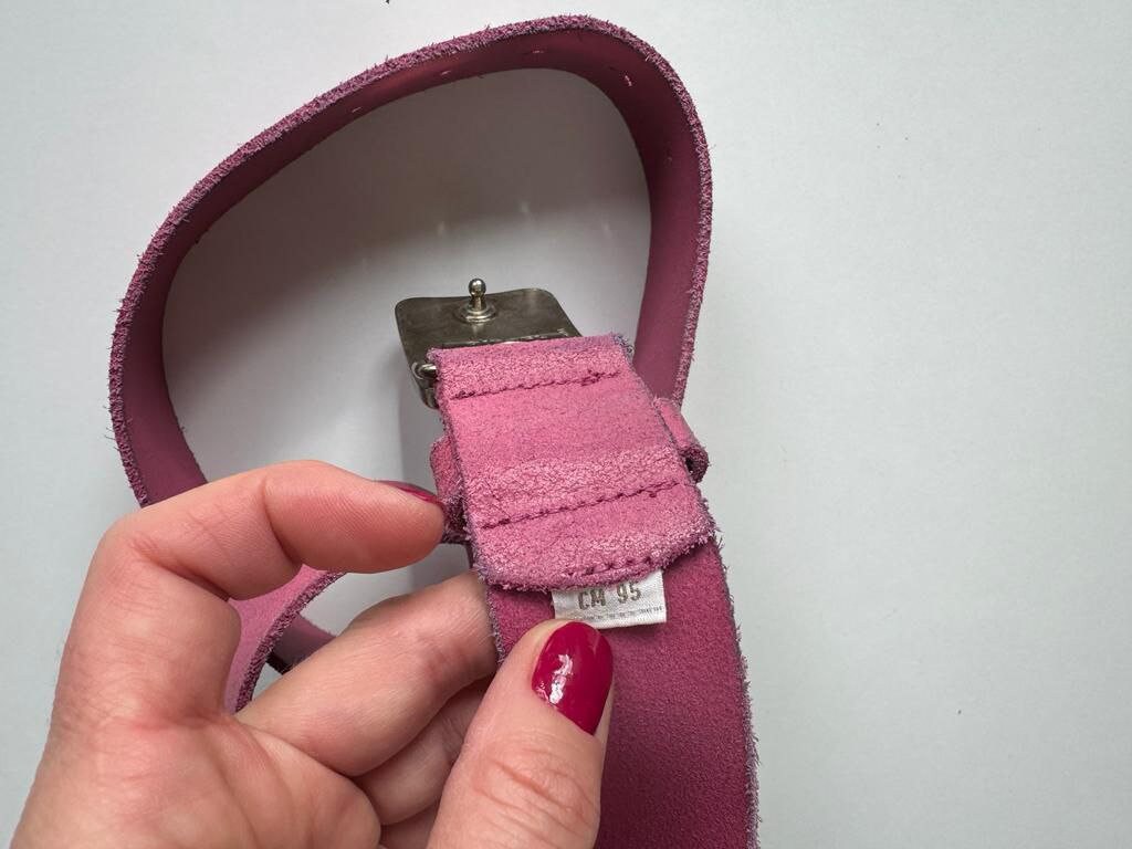 Vintage Diesel Pink Leather Belt With Logo Buckle. 1990s  display picture 1