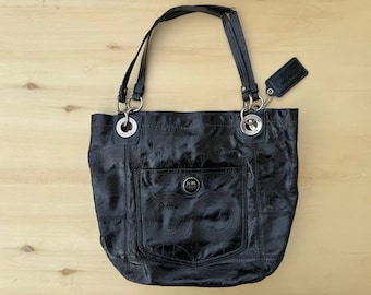 Vintage Black Signature Coach Bag Patent Leather Tote Bag