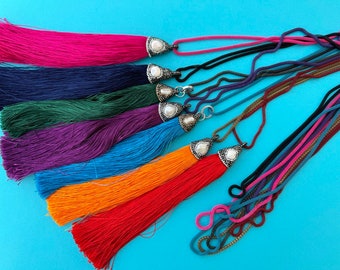 Long Tassel Necklace. Bohemian Necklace silk tassle necklace,Italian style pendant necklace. Summer jewelry, gift for her.