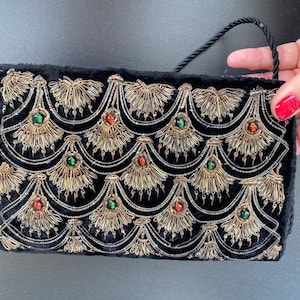 Art deco clutch Vintage embroidered clutch, evening bag with strap, party clutch, vintage beaded purse, peacock feathers bag 1930s purse
