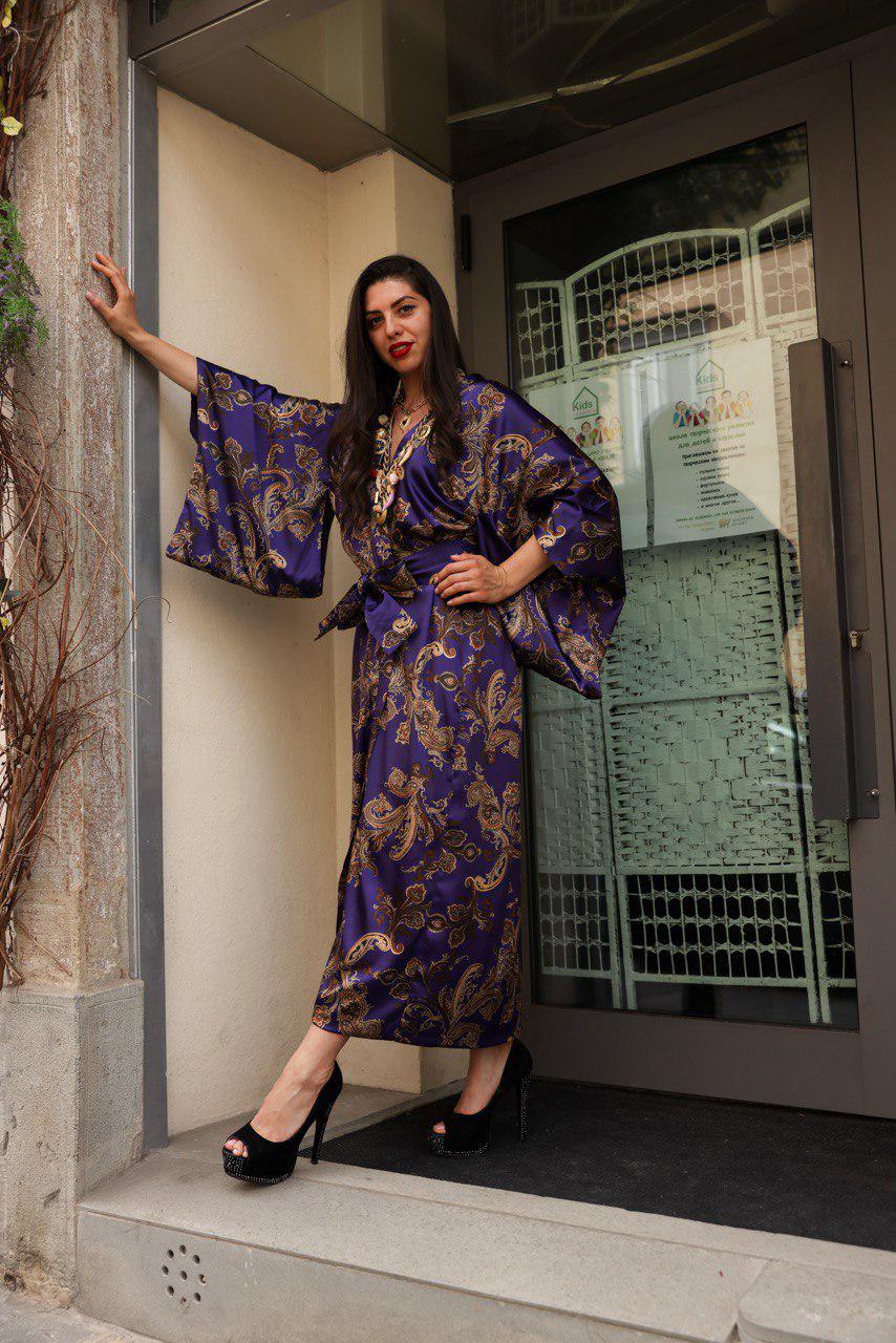 gold standard multicolored kimono dress Kimono dress gown and string belt upcycled from Japanese kimono 