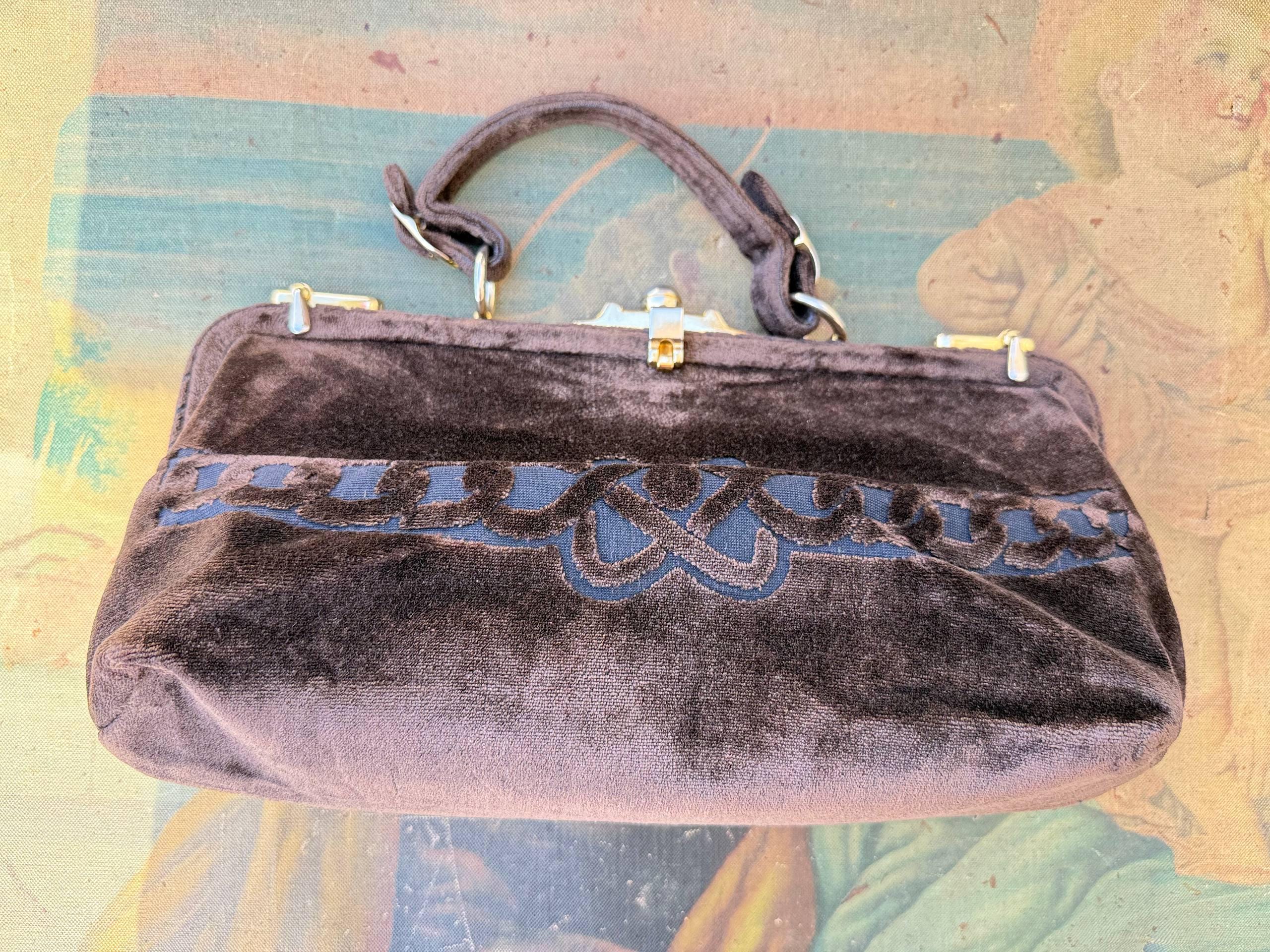 Vintage Mazzini Brown Velvet Bag. Italian Handbag 1980s  display picture 3