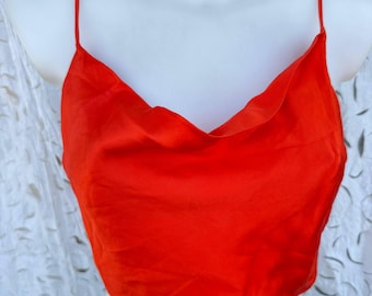 Vintage Zara crop Top. Orange satin cowl neck top tie back. Sexy camisole Crop Tank top. Y2k fashion