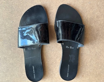 Patent leather Black flip flops Fabio Rusconi  beach shoes, black slides women shoes size 9.5.