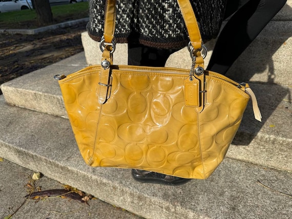 Vintage Signature Coach Bag With Number. Mustard Yellow Vintage Signature Coach Bag With Number. Mustard Yellow