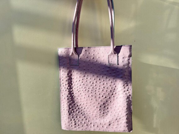 ostrich leather bag, dusty pink tote bag 2000s, handbag Florence handmade ITALIAN VINTAGE.