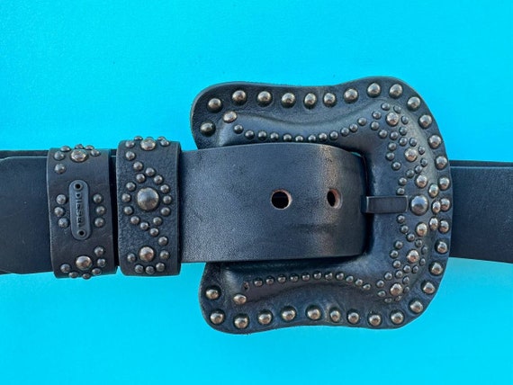 Vintage Diesel Black Leather Belt 1970s. Black Leather Belt alian Designer Belt. Studded Belt Etsy UK