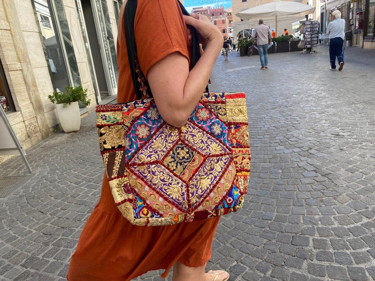 Tassen & portemonnees Handtassen Handtassen met kort handvat Vintage Mid-century "Kadin" Tapestry Carpetbag Handbag 