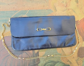 pochette vintage, sac à main en cuir noir. Élégant sac à main italien pour femme des années 80