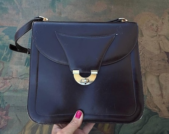 Vintage brown leather bag purse, classic satchel bag, small italian handbag 1990s.