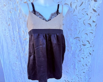Vintage TWINSET black silk top with wool inserts 1980s y2k top tunic. Sleeveless blouse. Camisole Top