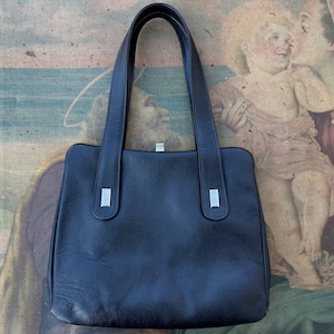 Vintage soft leather bag,  italian handbag 1990s.  Top handle bag. Black handbag