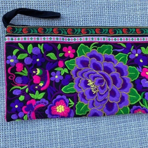 Purple floral purse hmong purse, embroidered clutch, thai purse, small boho purse
