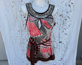 Baby Phat top  Y2K vintage 2000s abstract print top shels beaded .Bohemian top size L