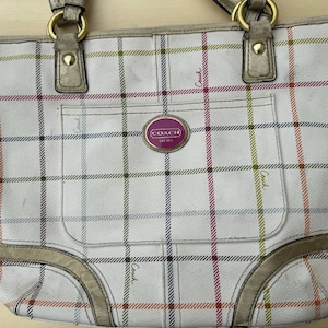 Coach bag Peyton Tattersall, Plaid Tote Bag 2000s canvas handbag. Y2k bag