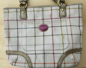 Coach bag Peyton Tattersall, Plaid Tote Bag 2000s canvas handbag. Y2k bag