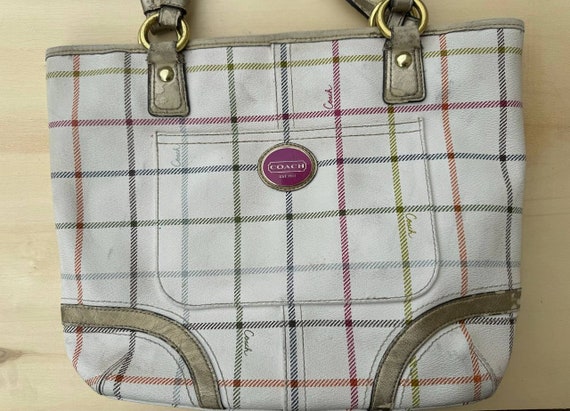 Coach Bag Peyton Tattersall, Plaid Tote Bag 2000s Canvas  display picture 2