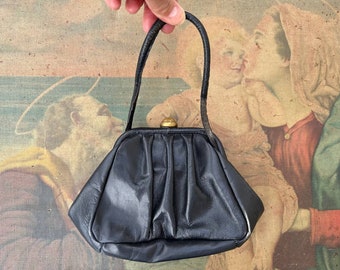 Vintage black leather clutch purse , elegant evening bag for woman.
