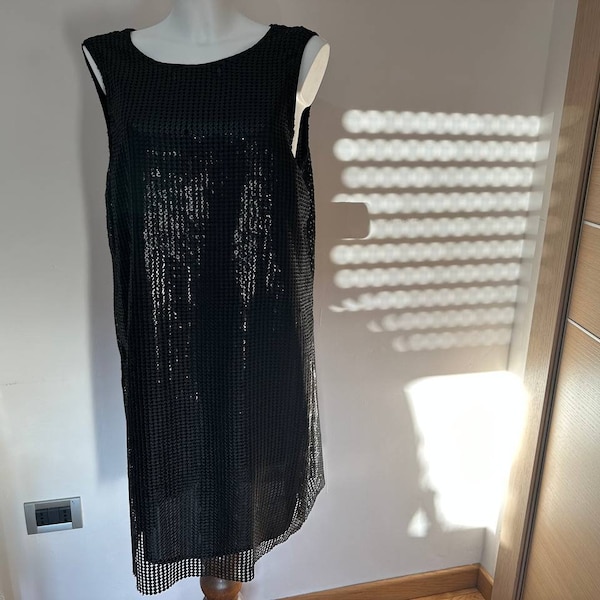 vintage Authentique robe à paillettes noires Michael Kors des années 1990. Petite robe noire Y2K US 12. Taille EU 44-46. NOUVEAU!