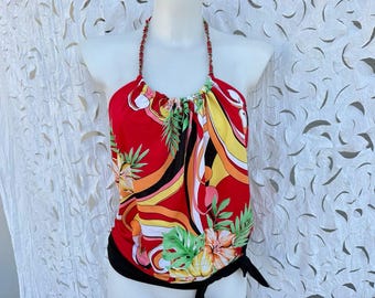 Vintage Y2K Forever 21 Tropical Halter Top Personal NYC Collection- size L
