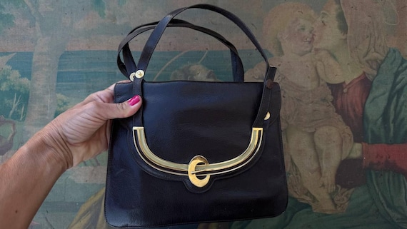 Brown Leather Bag Nieri Argenti. Elegant Clutch Purse 1990s 