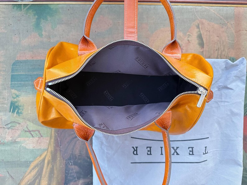 Texier Paris orange canvas duffel bag 2000s ITALIAN VINTAGE. image 3