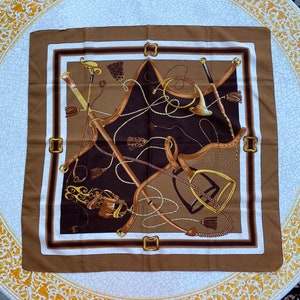 Equestrian scarf Vintage with Belt print. Elegant retro scarf. Italian vintage 1990s.